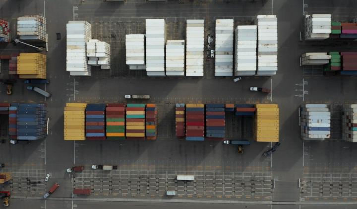 aerial photography of multicolored trailers