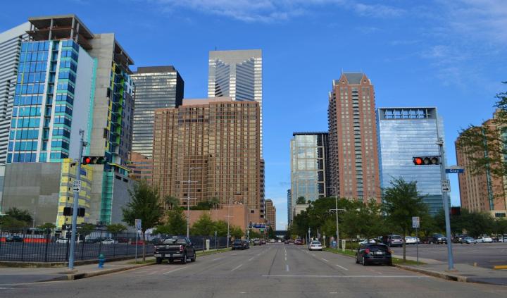lane, streets, business district, roadway, intersection, downtown, abandoned, corporate commercial, contemporary, modern, architecture, business meeting, skyscraper, street signs, usa, signal, houston, texas, free houston photos, free pictures of the day, 2023, 2024